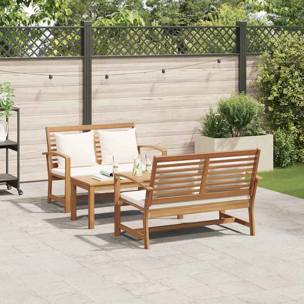 Hagesofa Set 3 pcs Naturlig Heltre teak