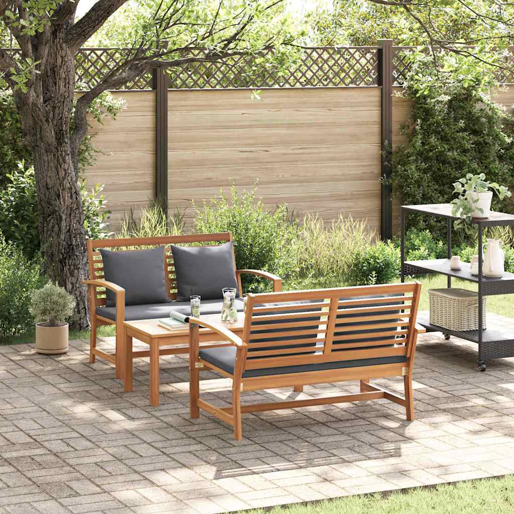 Hagesofa Set 3 pcs Naturlig Heltre teak