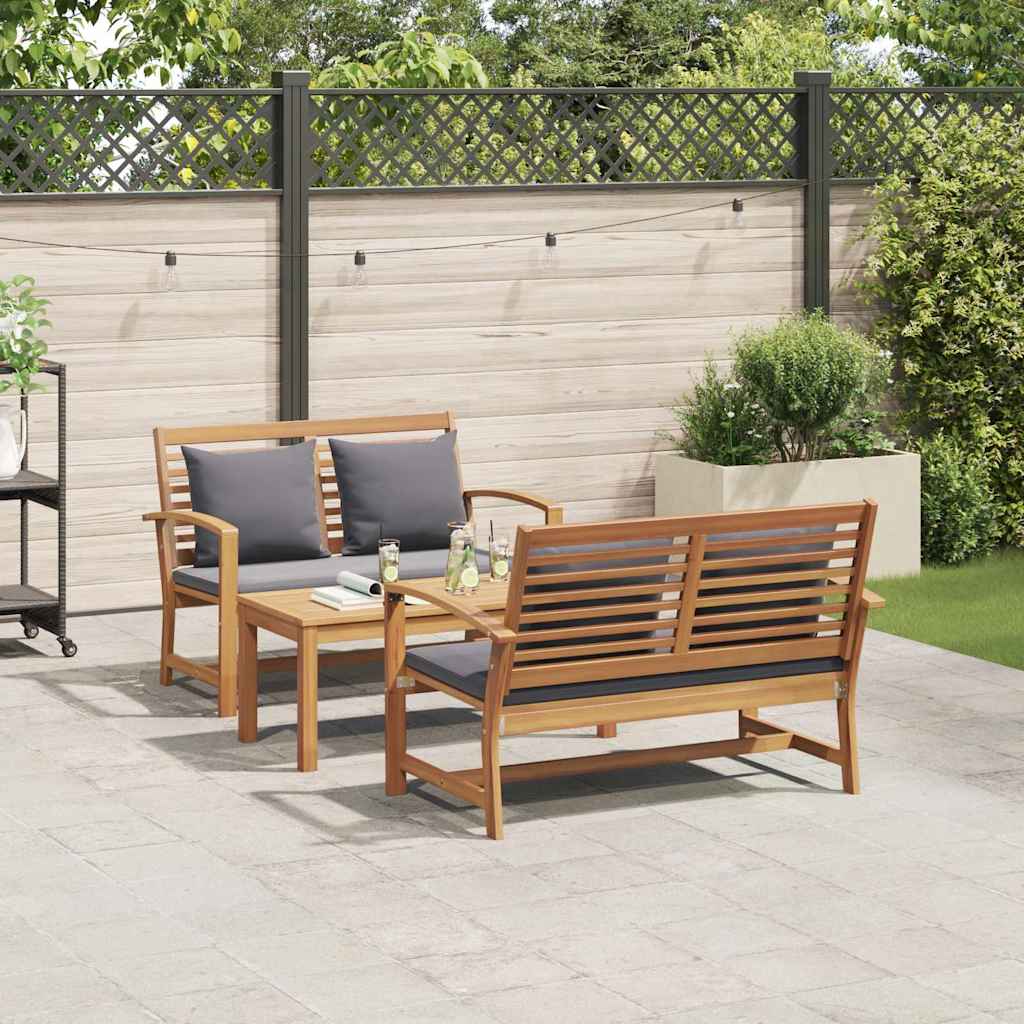 Hagesofa Set 3 pcs Naturlig Heltre teak