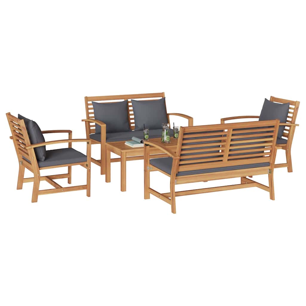 Hagesofa Set 5 pcs Naturlig Heltre teak