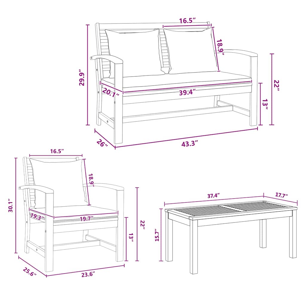 Hagesofa Set 5 pcs Naturlig Heltre teak