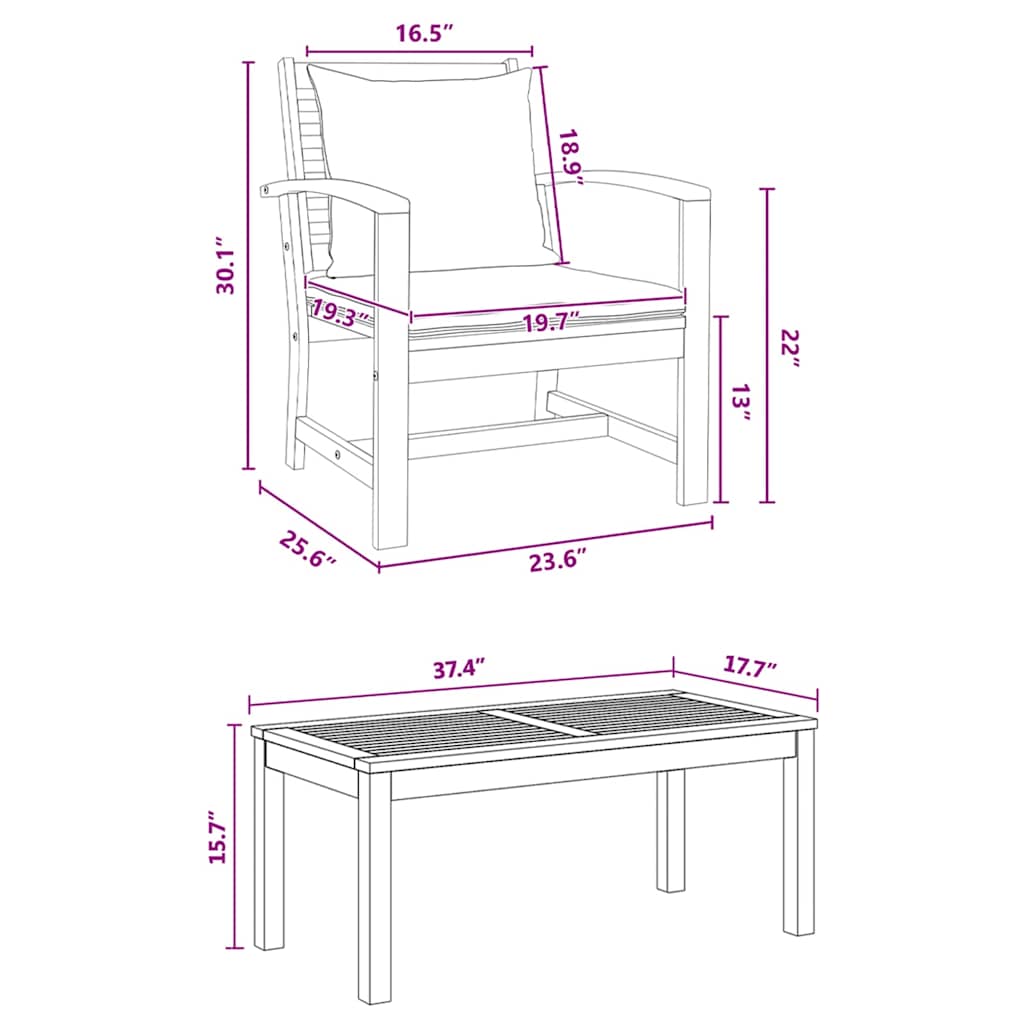 Hagesofa Set 5 pcs Naturlig Heltre teak
