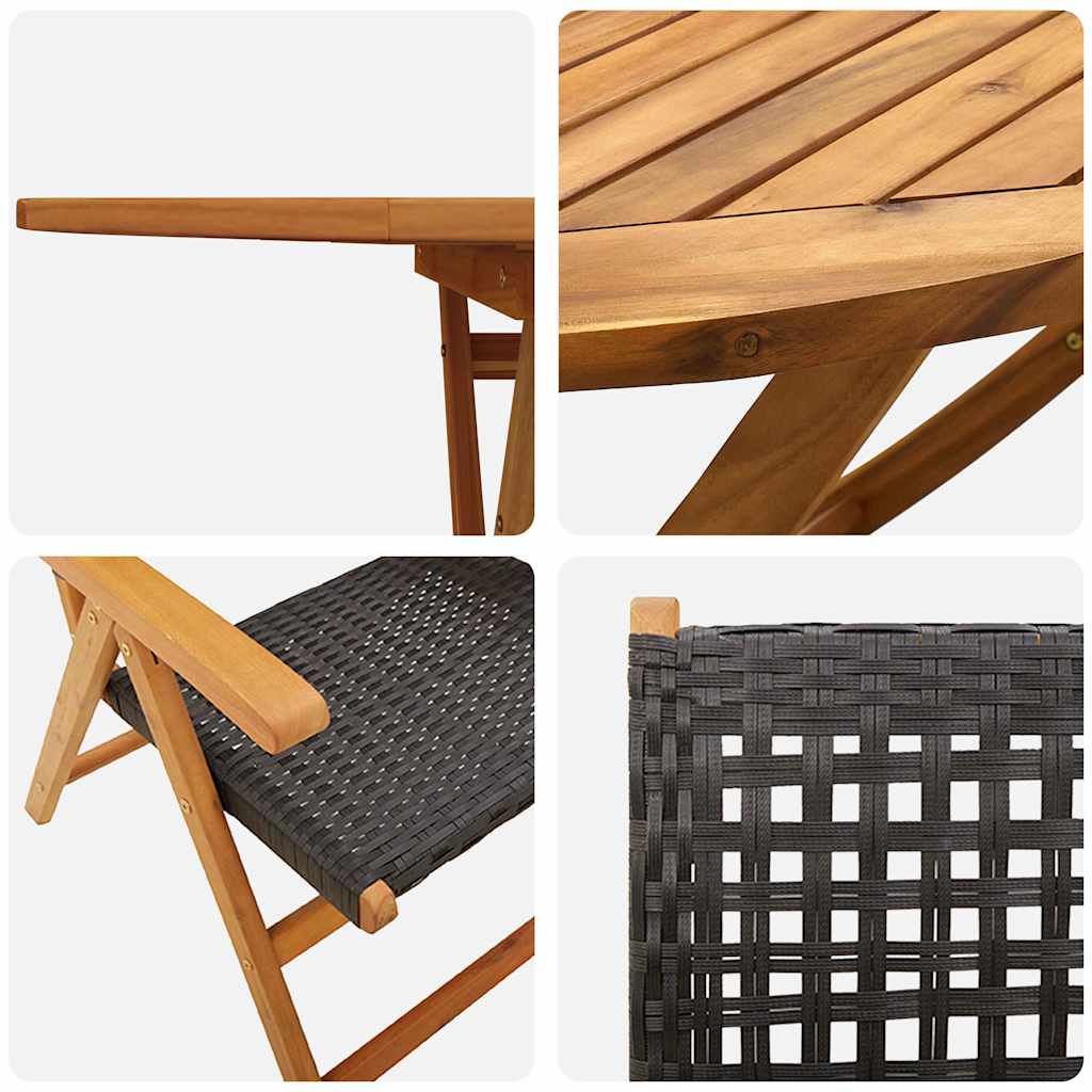 Hage Spisegruppe 5 pcs Svart Solid akasietre og poly rattan