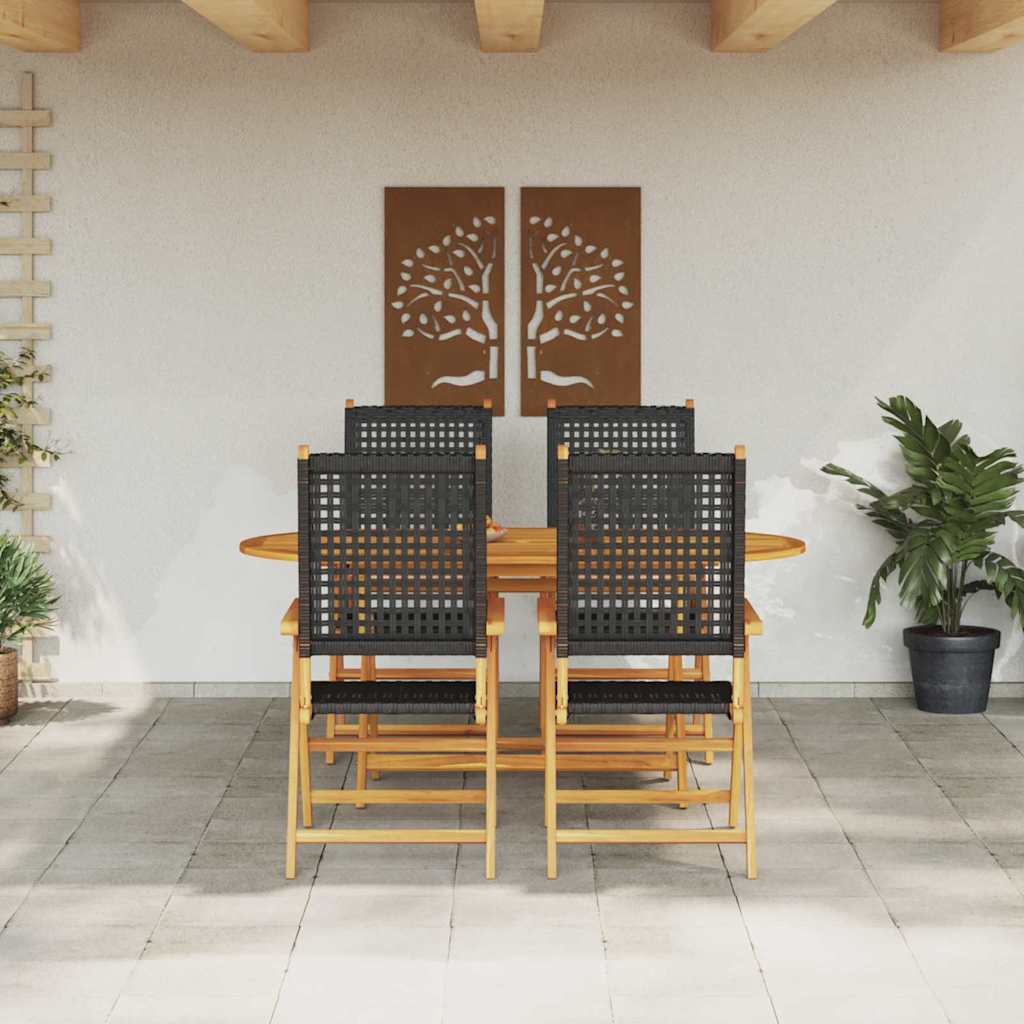 Hage Spisegruppe 5 pcs Svart Solid akasietre og poly rattan