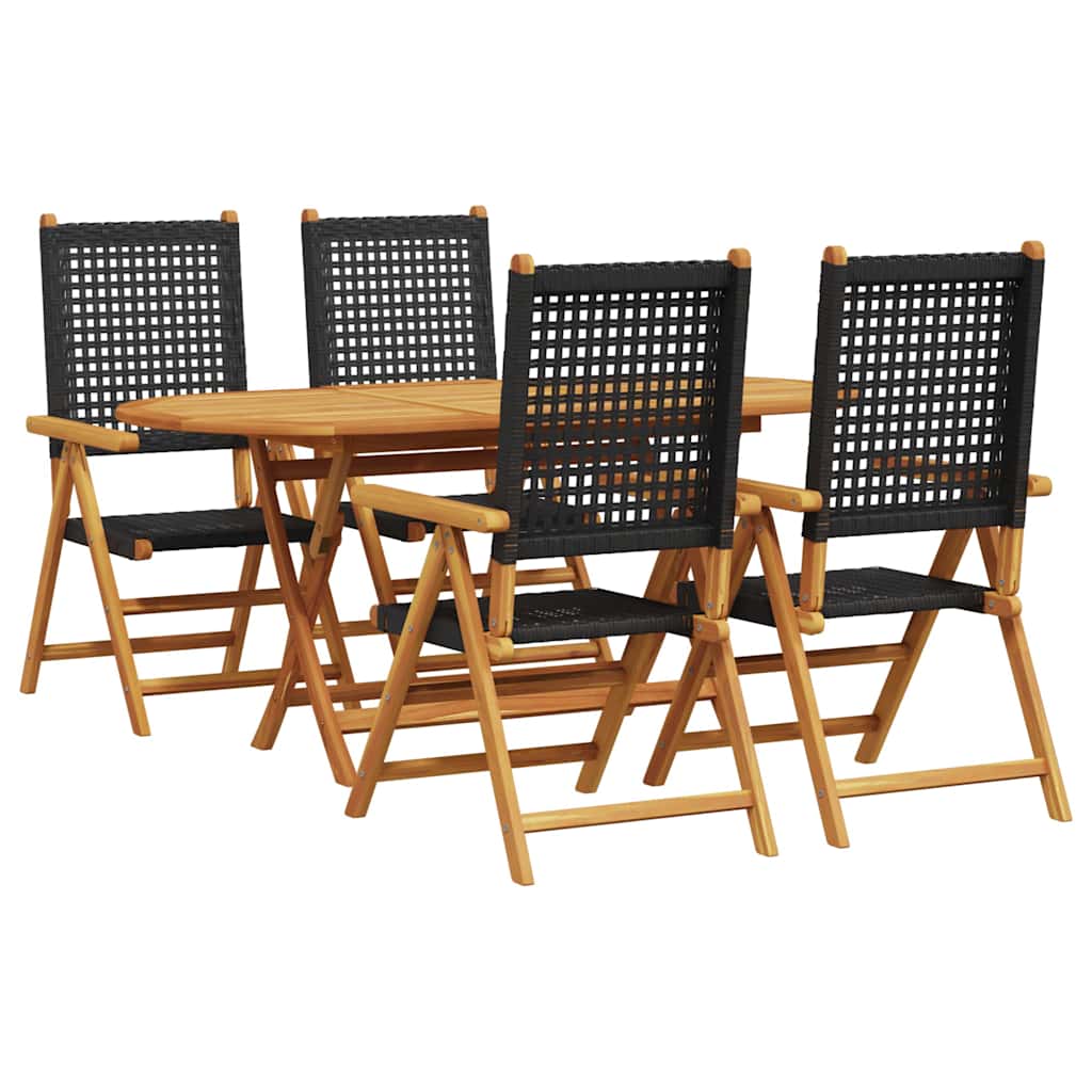 Hage Spisegruppe 5 pcs Svart Solid akasietre og poly rattan