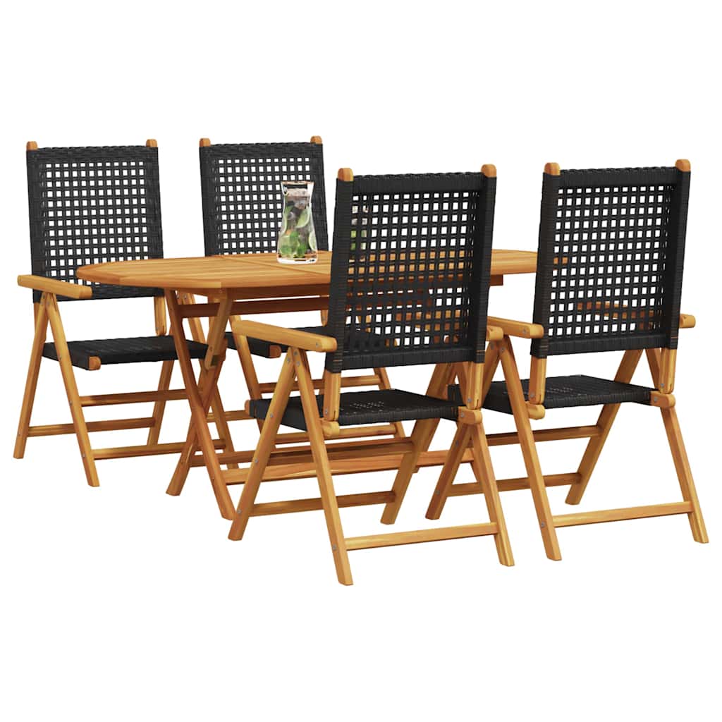 Hage Spisegruppe 5 pcs Svart Solid akasietre og poly rattan