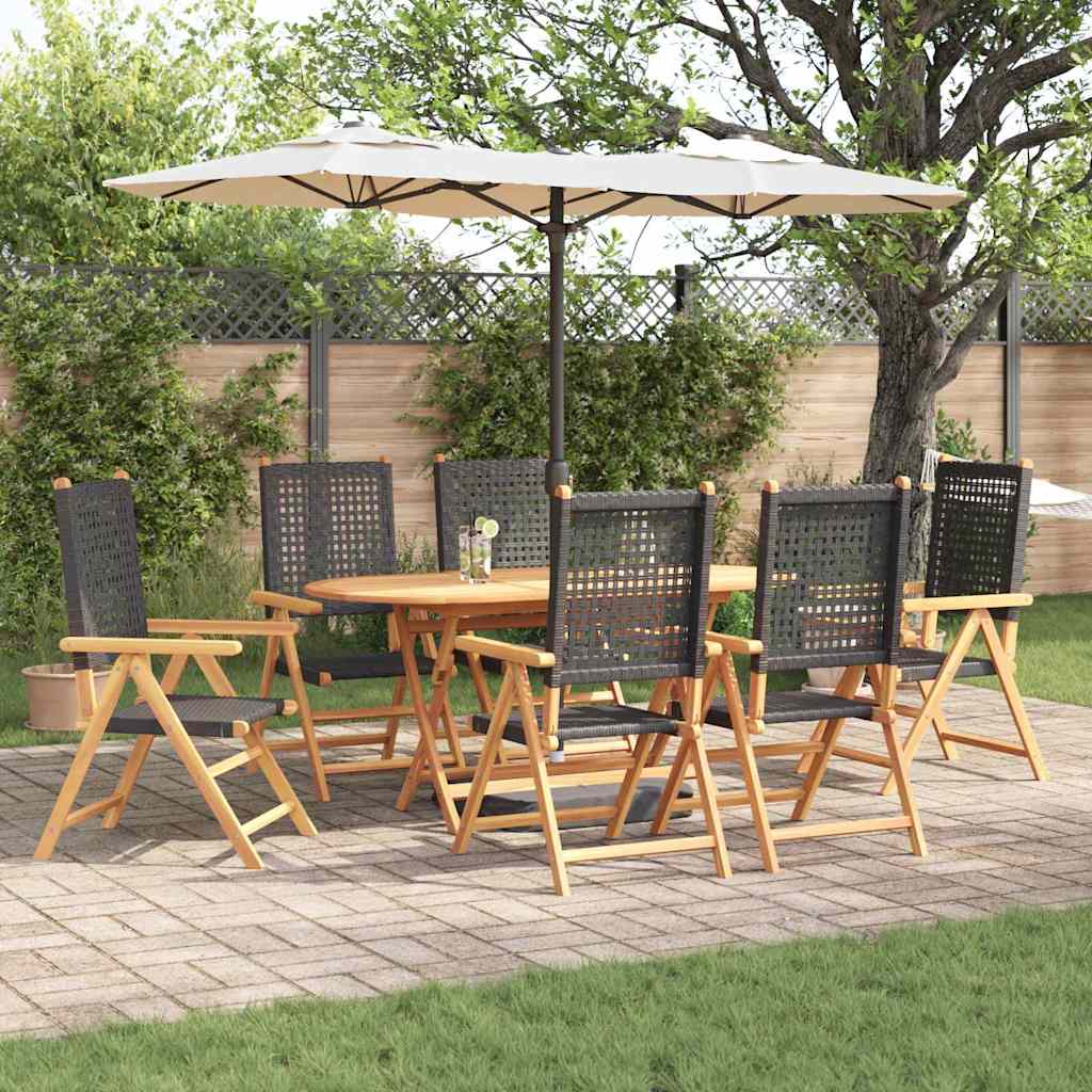 Hage Spisegruppe 7 pcs Svart Solid akasietre og poly rattan