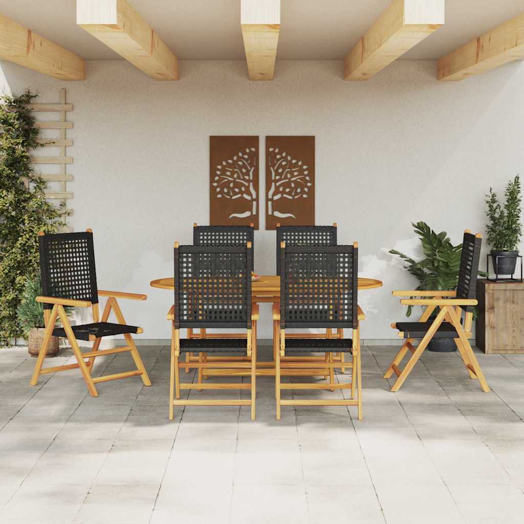 Hage Spisegruppe 7 pcs Svart Solid akasietre og poly rattan