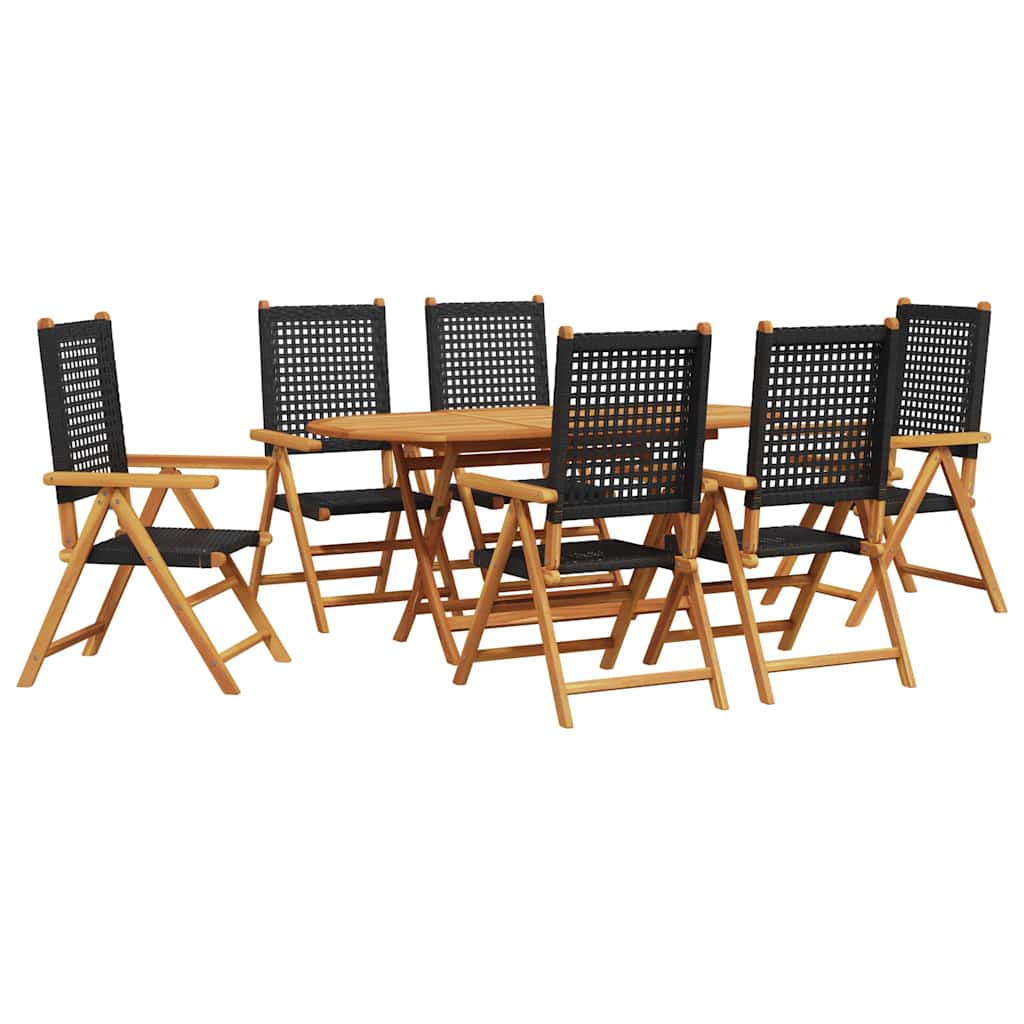 Hage Spisegruppe 7 pcs Svart Solid akasietre og poly rattan