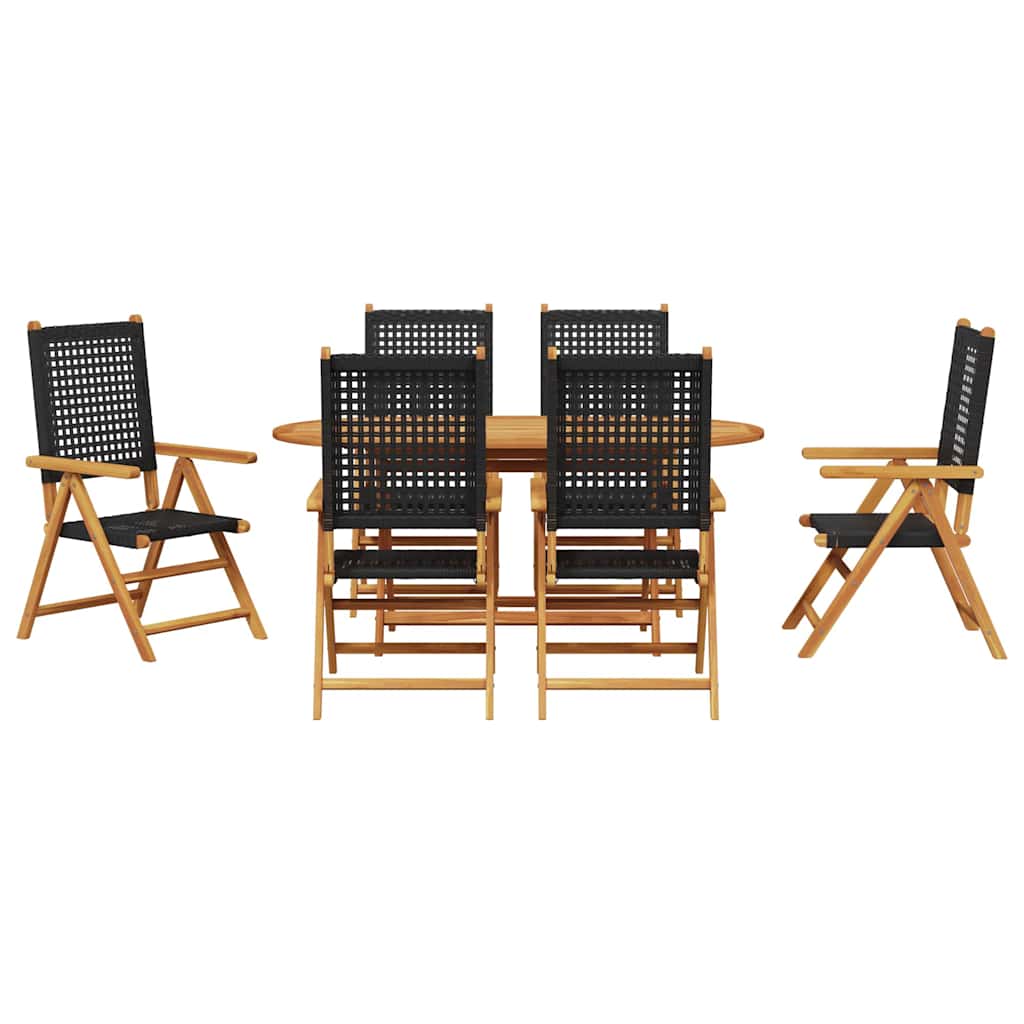 Hage Spisegruppe 7 pcs Svart Solid akasietre og poly rattan
