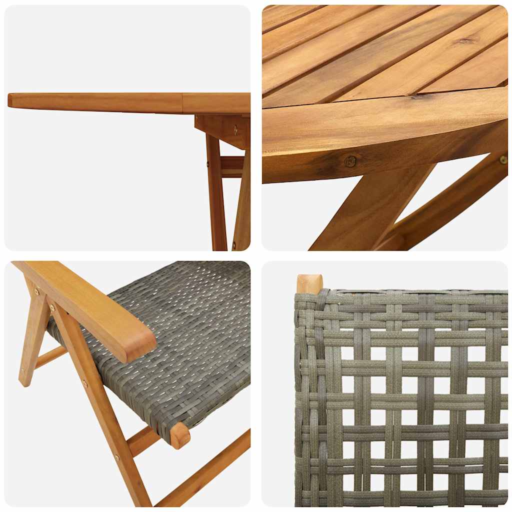 Hage Spisegruppe 5 pcs Grå Solid akasietre og poly rattan