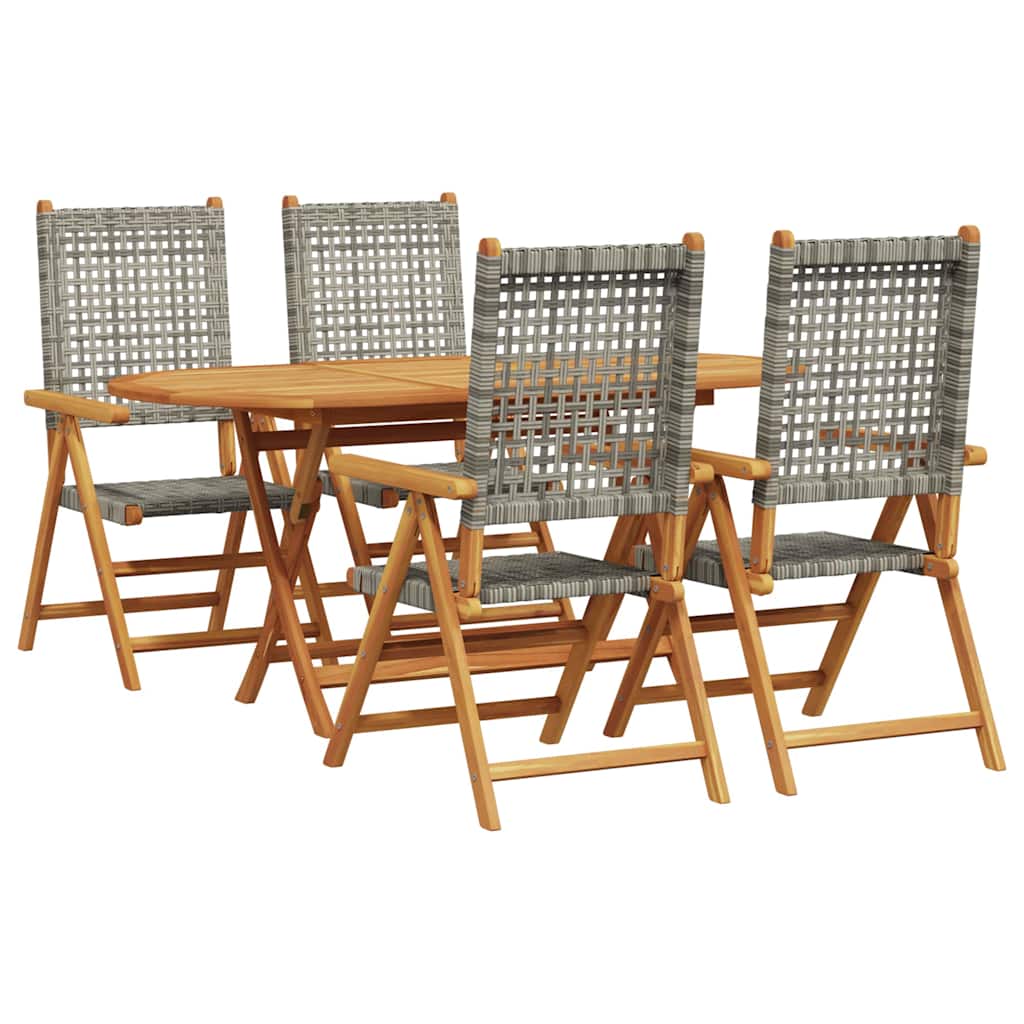 Hage Spisegruppe 5 pcs Grå Solid akasietre og poly rattan