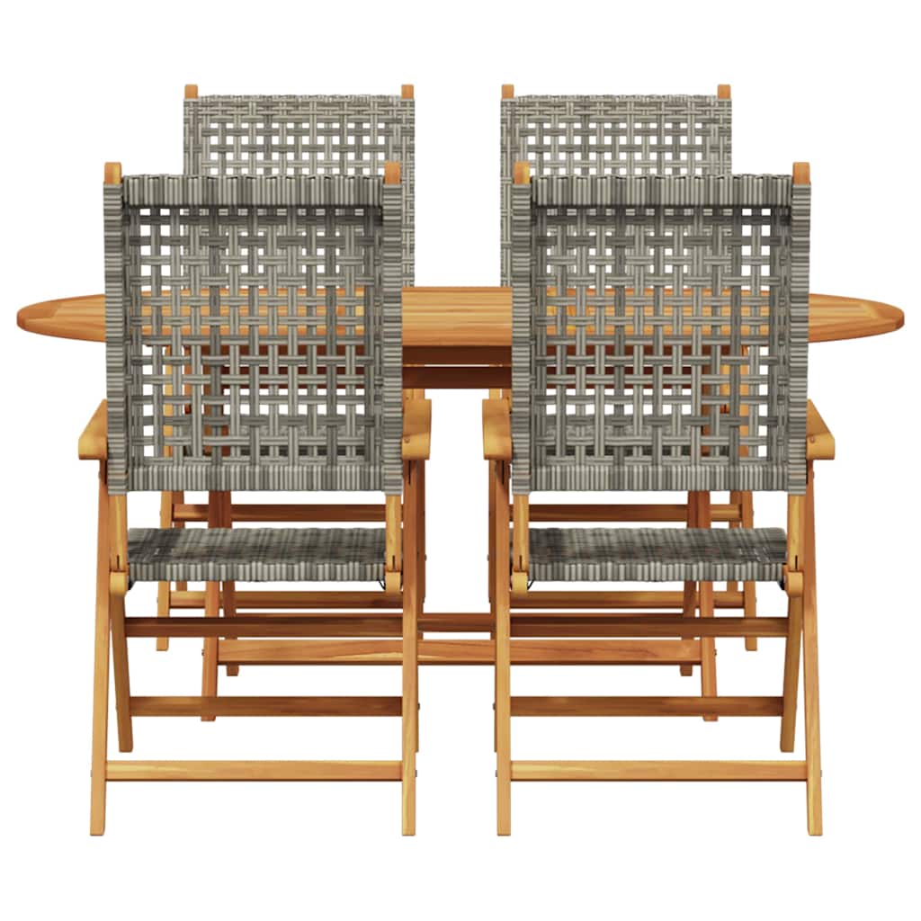 Hage Spisegruppe 5 pcs Grå Solid akasietre og poly rattan