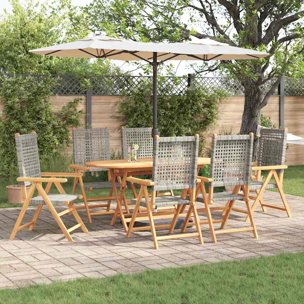 Hage Spisegruppe 7 pcs Grå Solid akasietre og poly rattan