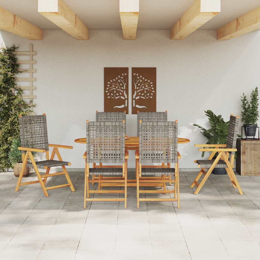 Hage Spisegruppe 7 pcs Grå Solid akasietre og poly rattan