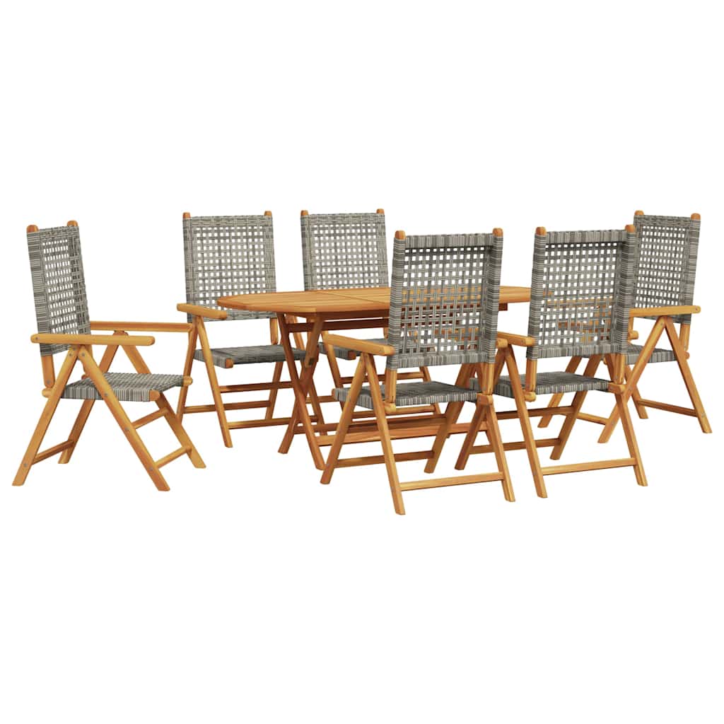 Hage Spisegruppe 7 pcs Grå Solid akasietre og poly rattan