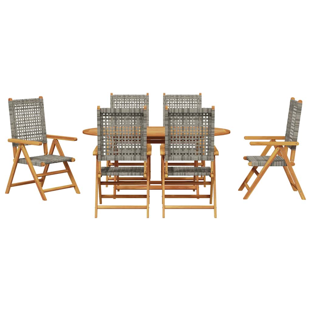 Hage Spisegruppe 7 pcs Grå Solid akasietre og poly rattan