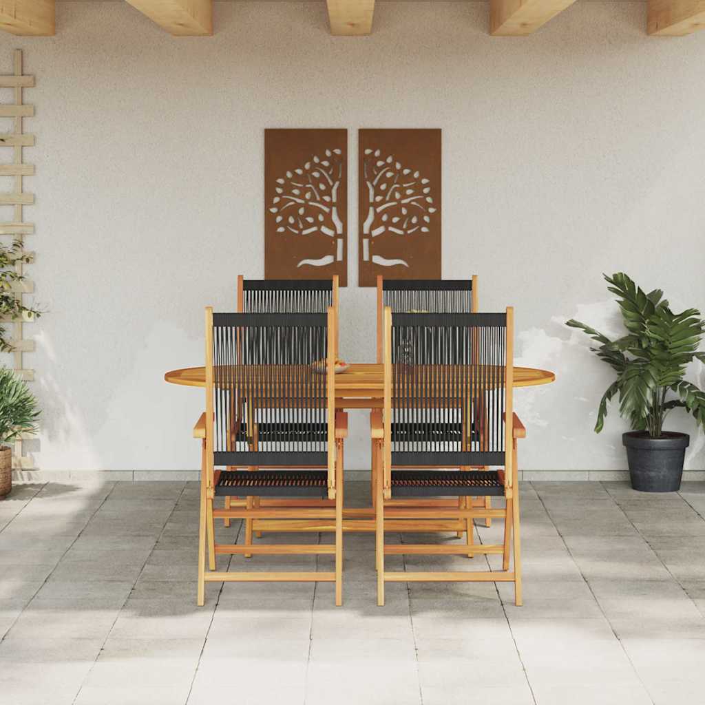 Hage Spisegruppe 5 pcs Svart Solid akasietre og poly rattan