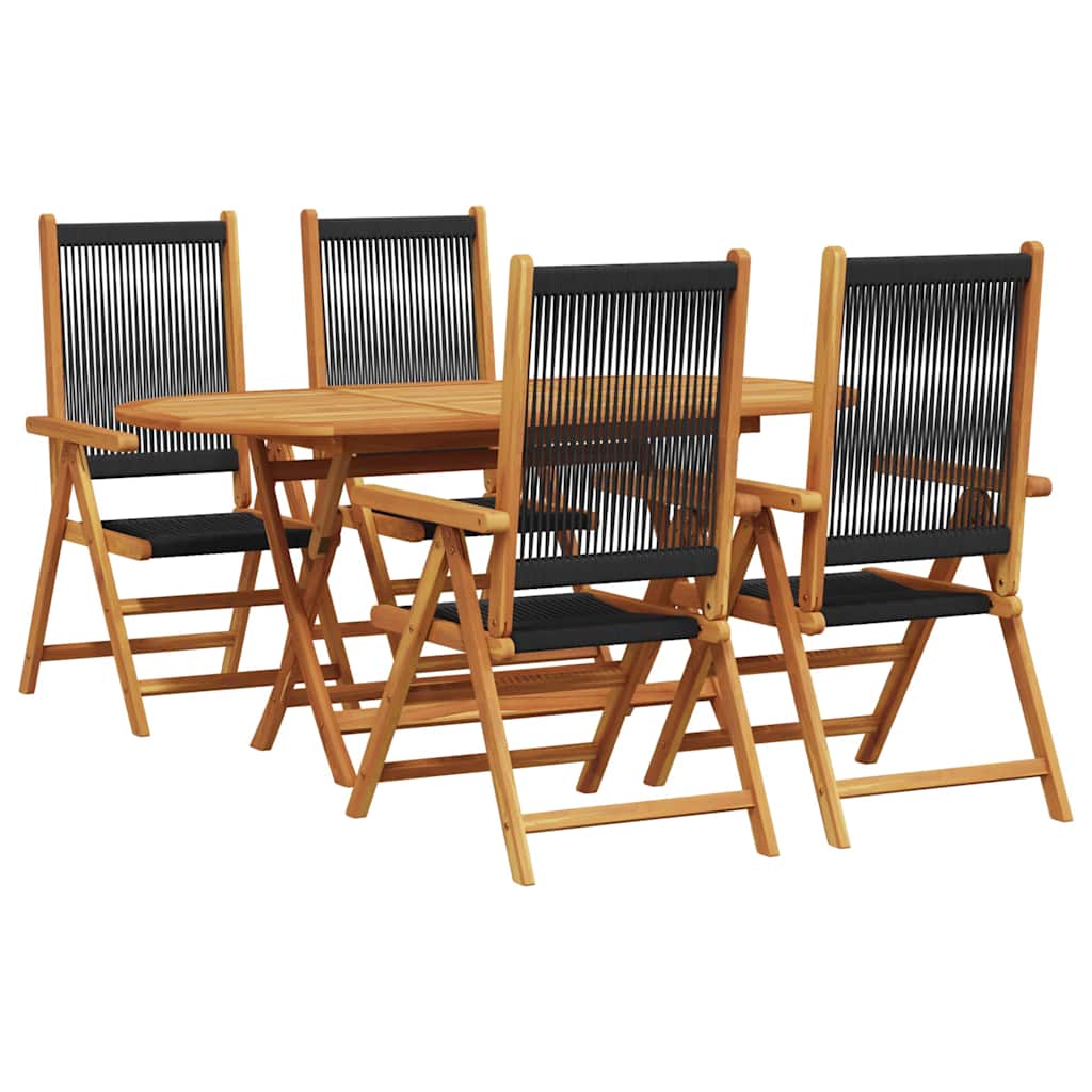 Hage Spisegruppe 5 pcs Svart Solid akasietre og poly rattan