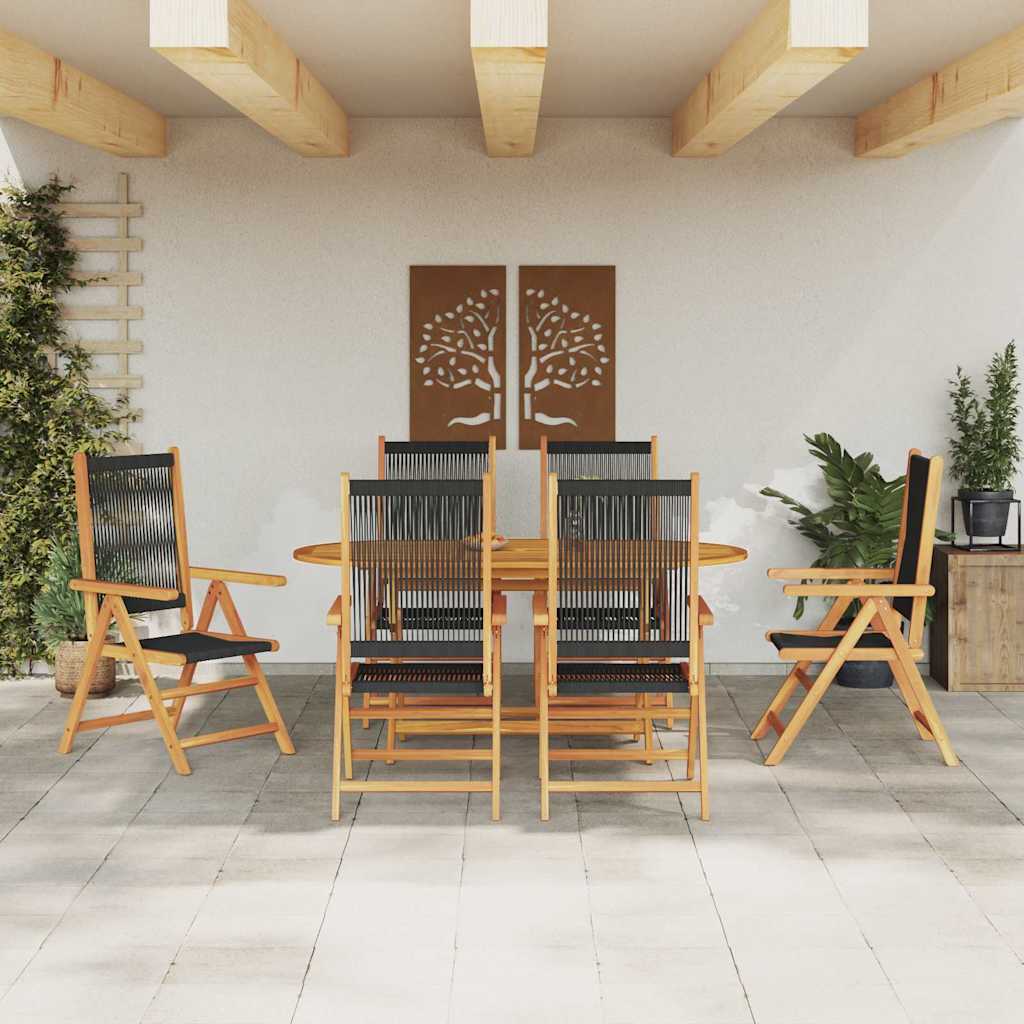 Hage Spisegruppe 7 pcs Svart Solid akasietre og poly rattan