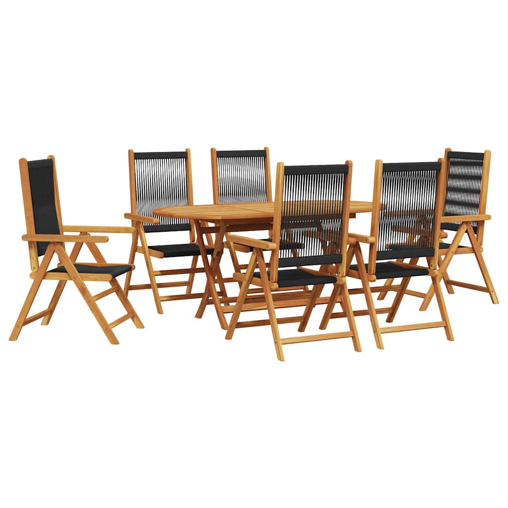 Hage Spisegruppe 7 pcs Svart Solid akasietre og poly rattan