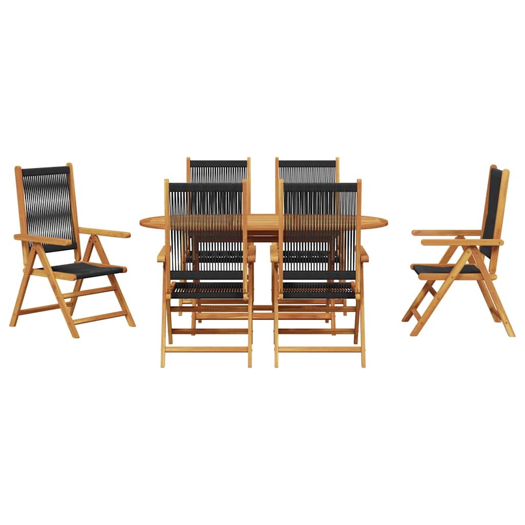 Hage Spisegruppe 7 pcs Svart Solid akasietre og poly rattan