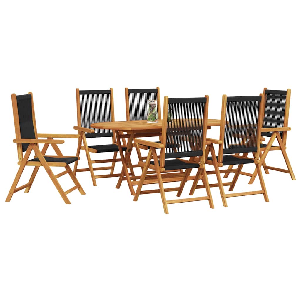 Hage Spisegruppe 7 pcs Svart Solid akasietre og poly rattan