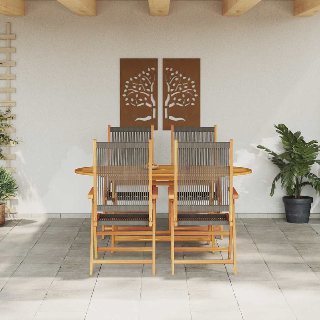 Hage Spisegruppe 5 pcs Grå Solid akasietre og poly rattan