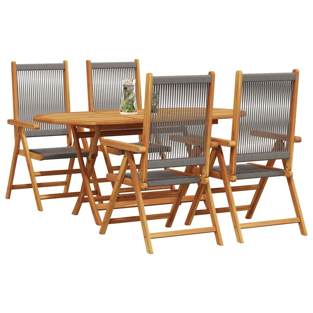 Hage Spisegruppe 5 pcs Grå Solid akasietre og poly rattan