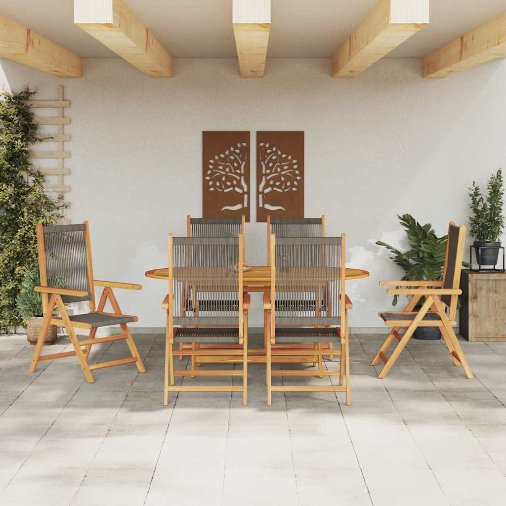 Hage Spisegruppe 7 pcs Grå Solid akasietre og poly rattan