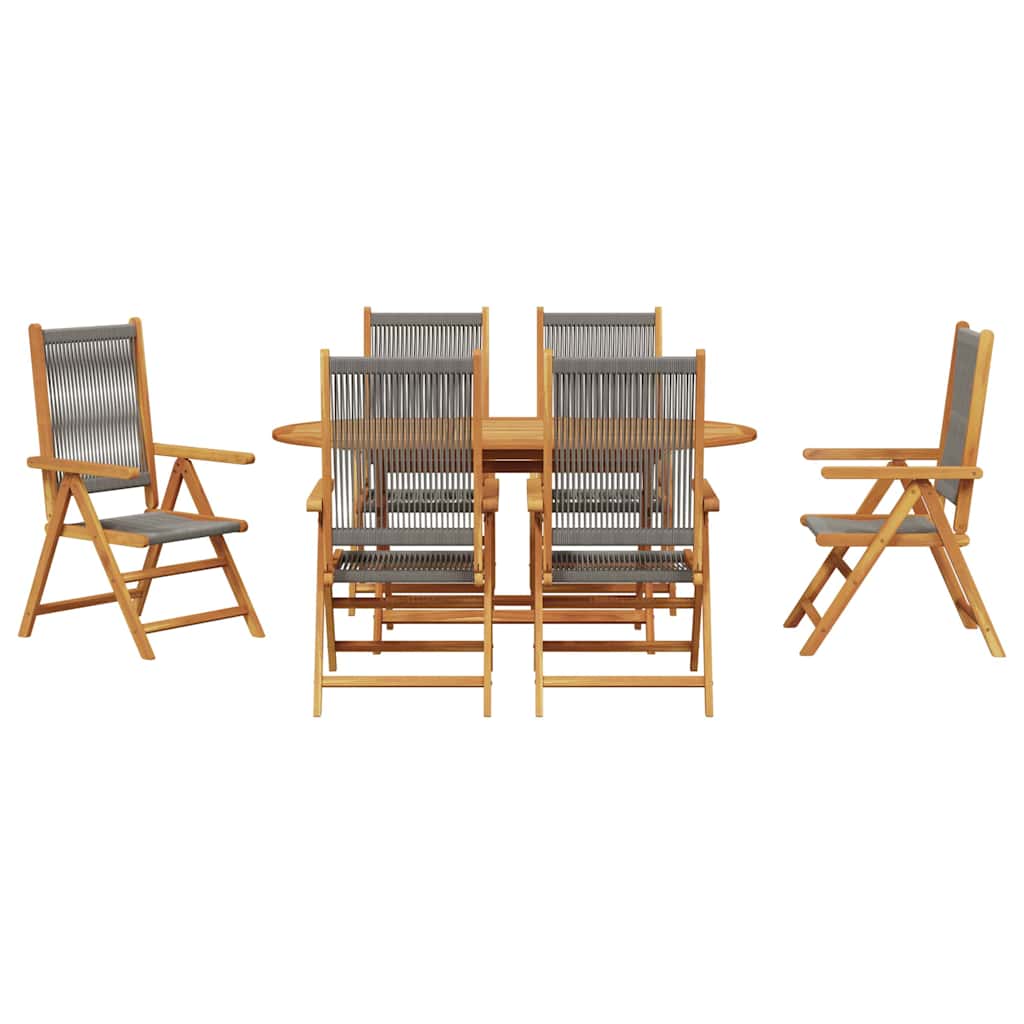 Hage Spisegruppe 7 pcs Grå Solid akasietre og poly rattan
