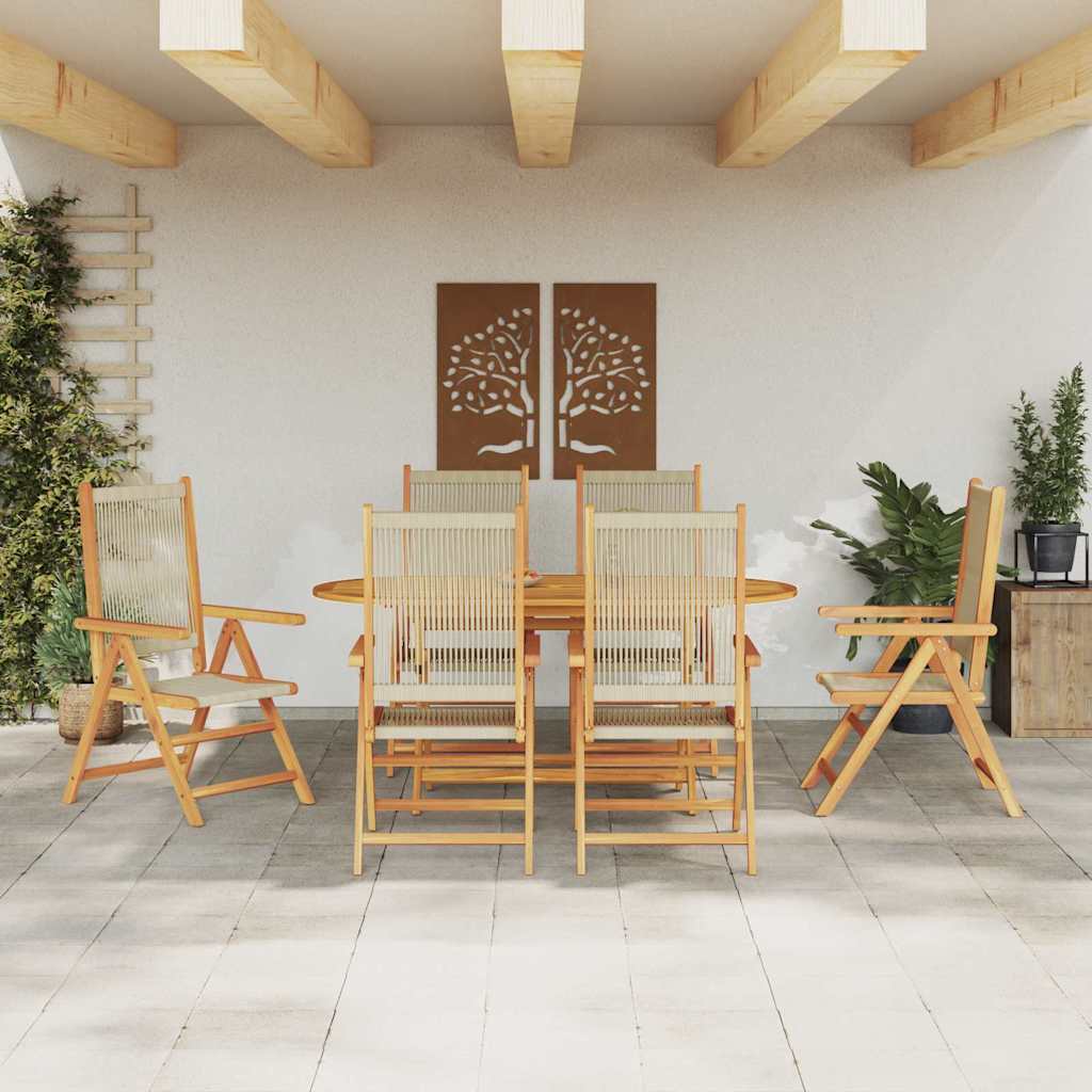 Hage Spisegruppe 7 pcs Beige Solid akasietre og poly rattan