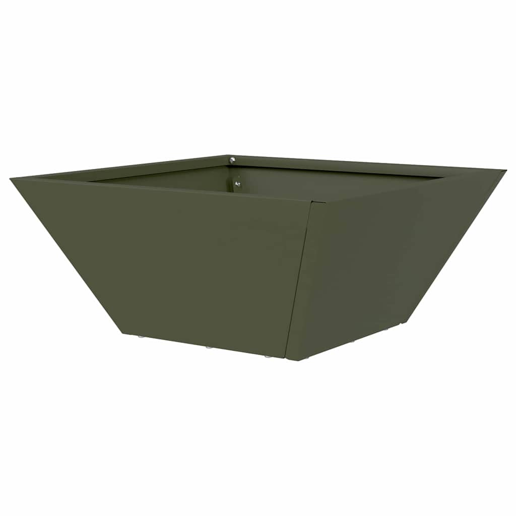 hageskål potte olivengrønn 35x35x15 cm i stål.