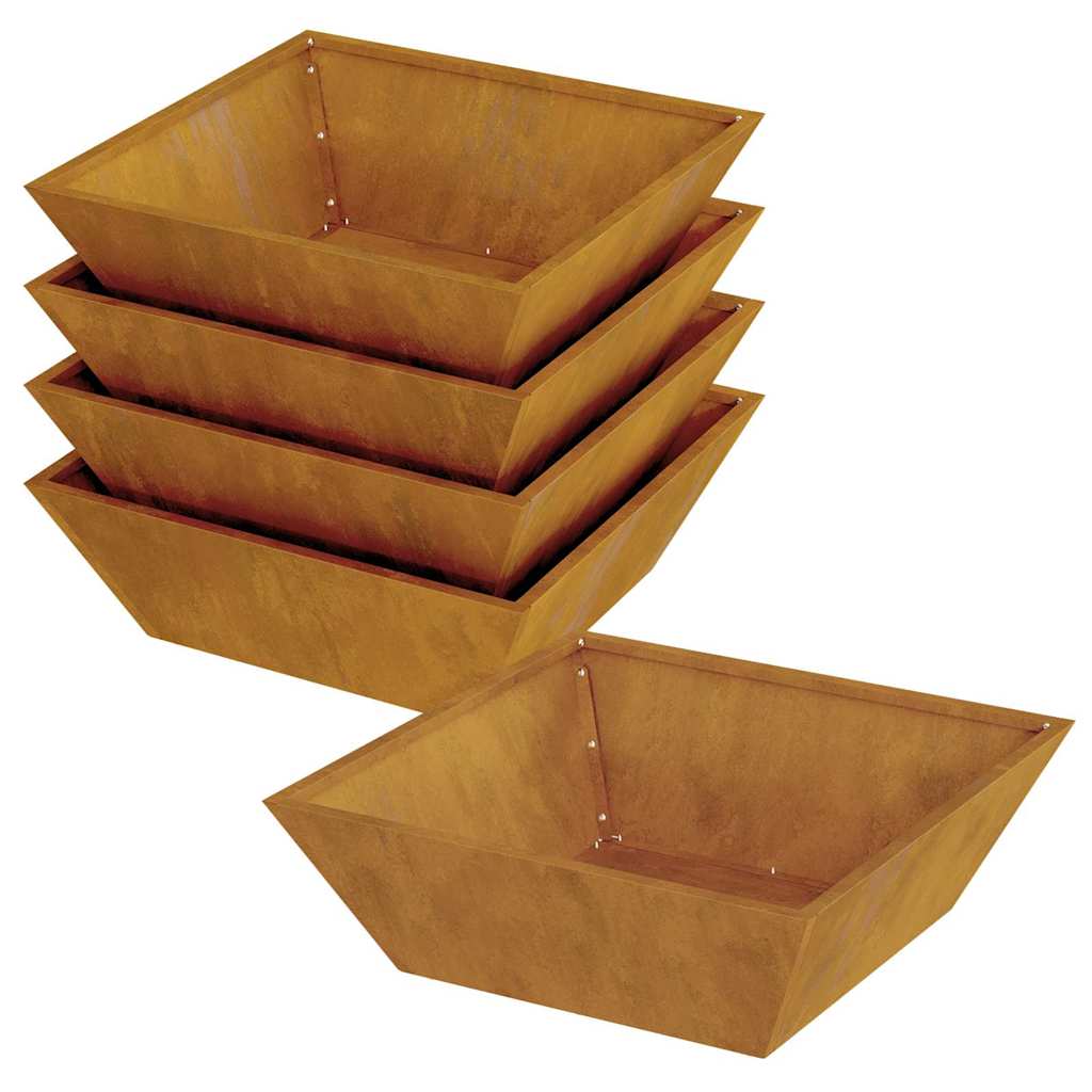 Hagebolle, plantekasser, 5 stk, 50x50x15 cm i værbestandig stål.