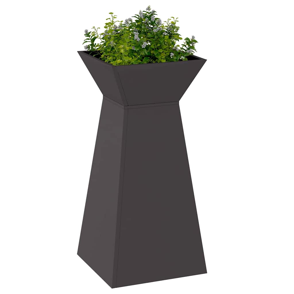 Hage Søjle Plantekrukke med Bolle, Svart, 35x35x73 cm, Stål.