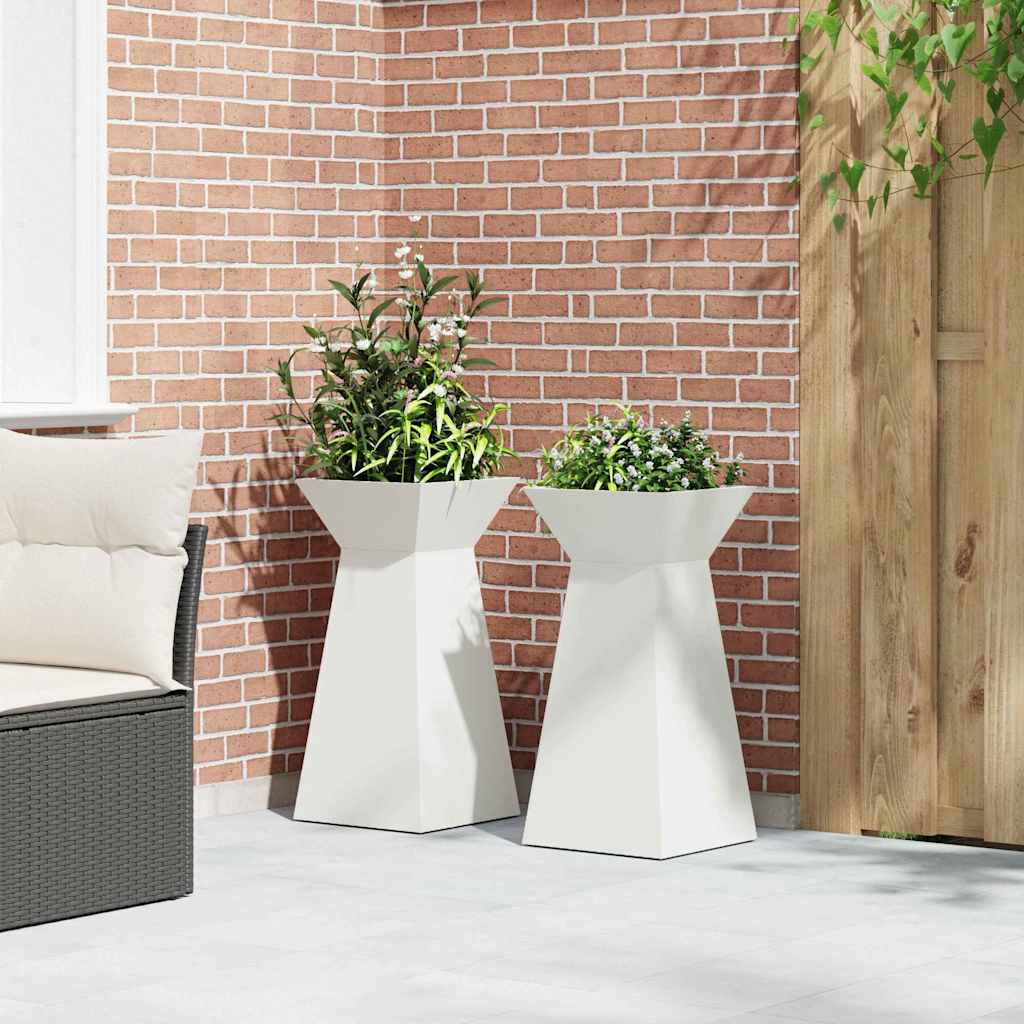 Hagepilleplantere 2 stk med bolle, hvit, 35x35x73 cm, stål