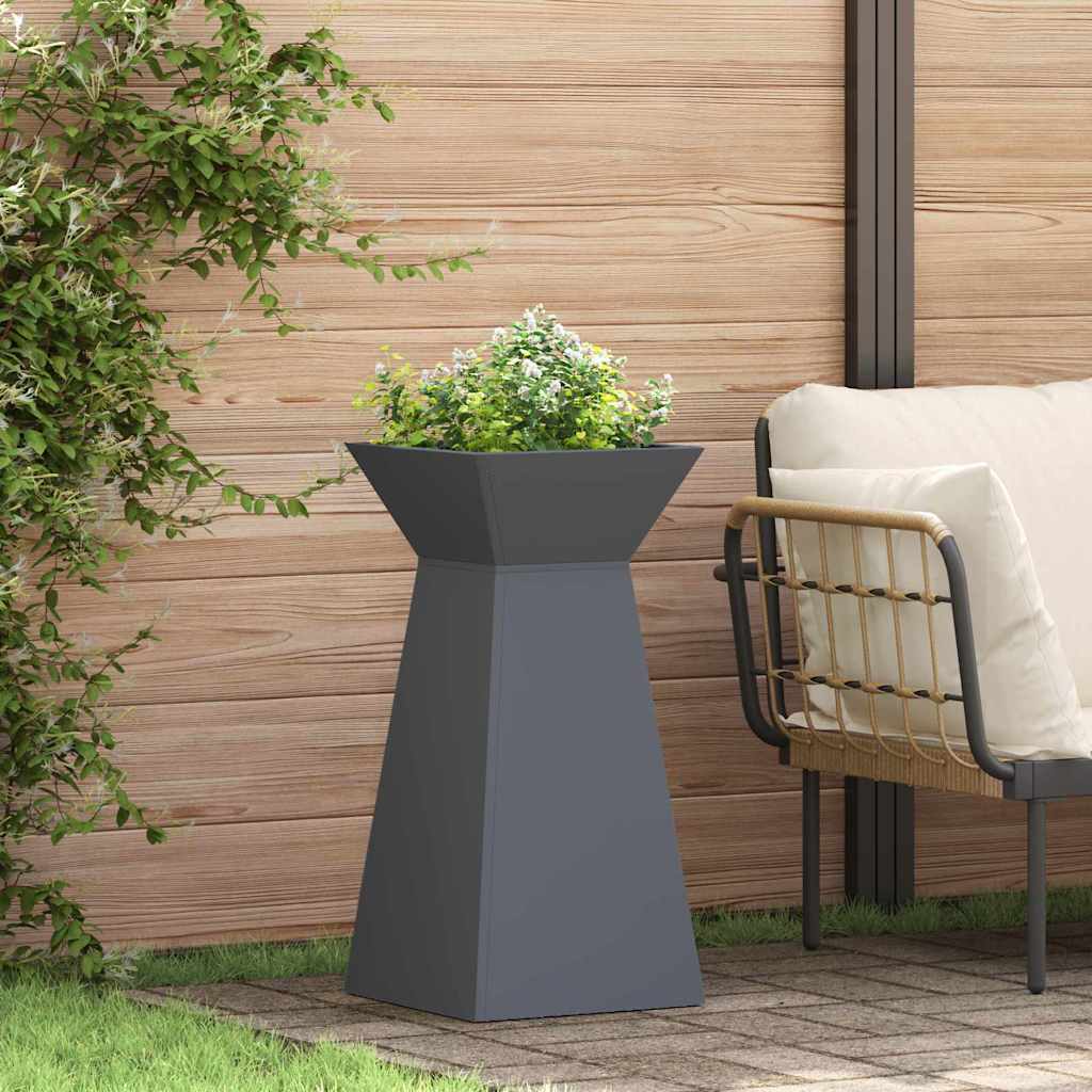 Hage søyle plantekrukker, 2 stk med skål, antrasitt 35x35x73 cm, stål.