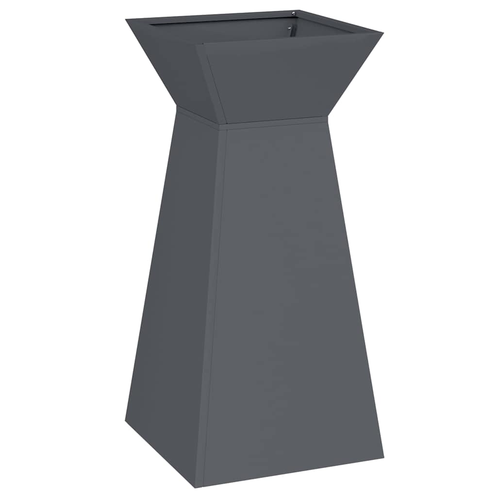 Hage søyle plantekrukker, 2 stk med skål, antrasitt 35x35x73 cm, stål.