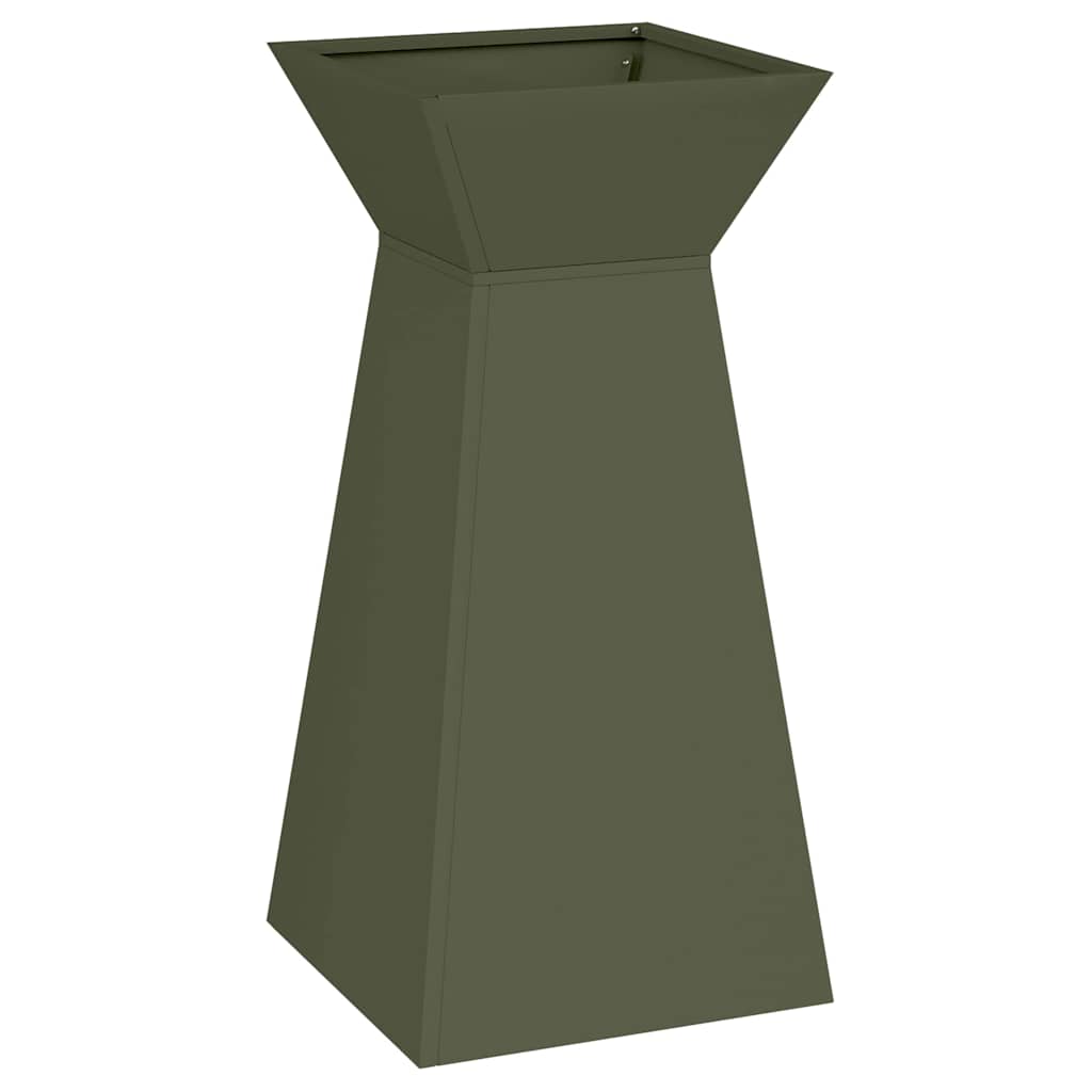 Hagepilar Plantepotter 2 stk med Bolle i Olivengrønn, 35x35x73 cm, Stål.