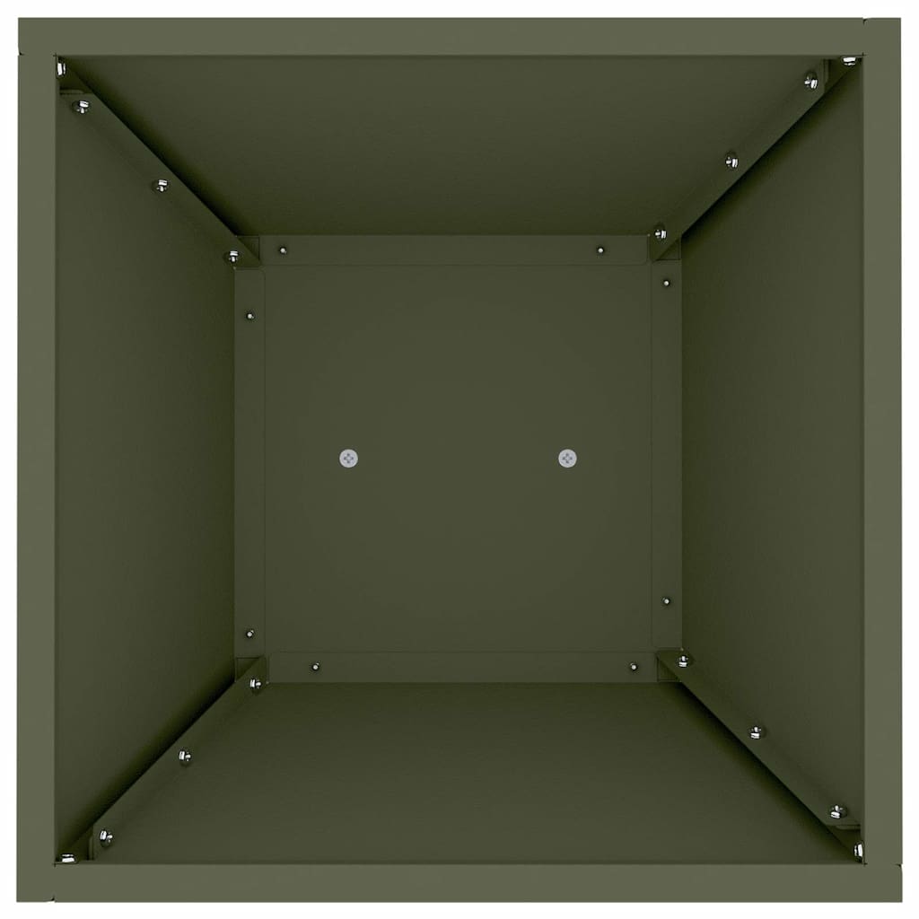 Hagepilar Plantepotter 2 stk med Bolle i Olivengrønn, 35x35x73 cm, Stål.