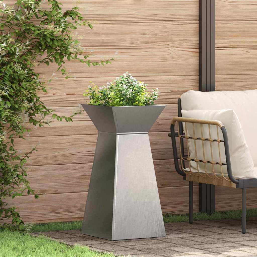 Hagepilar Plantekasser 2 stk med Skål, 35x35x73 cm i Rustfritt Stål.
