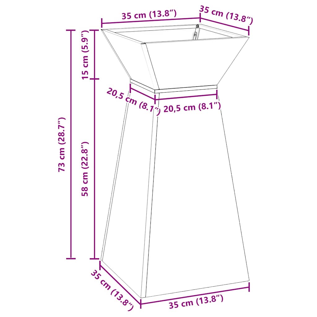 Hagepilar Planteholder med Bolle 35x35x73 cm i Galvanisert Stål