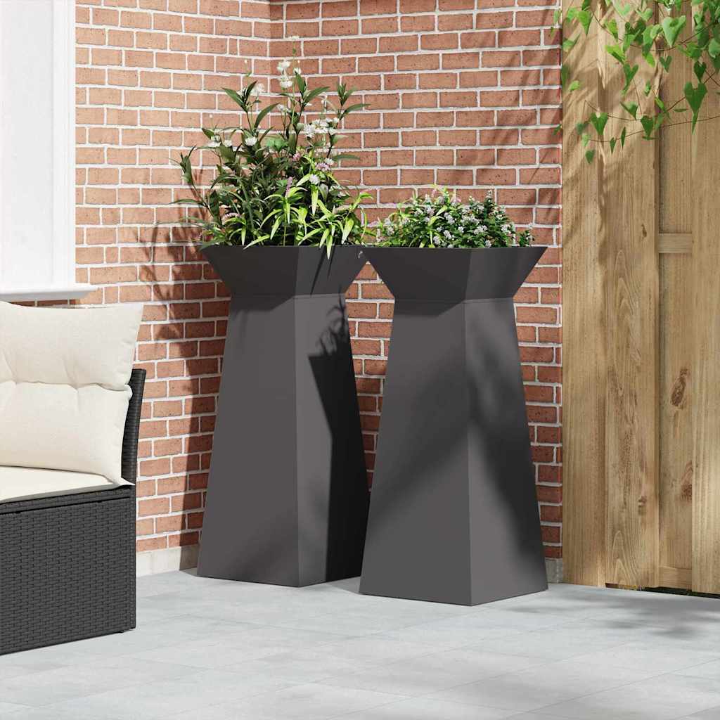Hagepilar Plantere 2 stk med Skål, svart, 40x40x100 cm i stål.