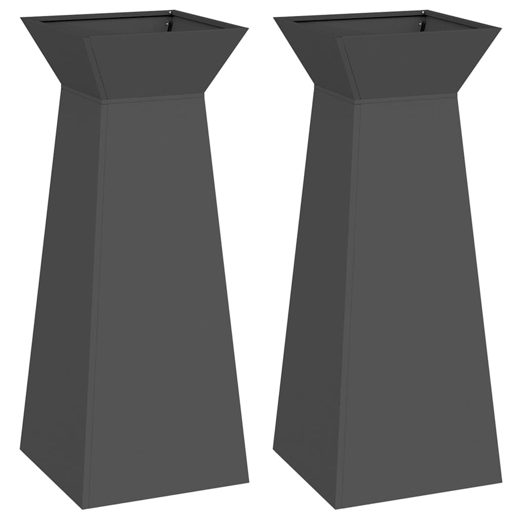 Hagepilar Plantere 2 stk med Skål, svart, 40x40x100 cm i stål.