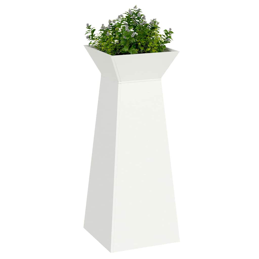 Hagepilar plantepotte med skål, hvit, 40x40x100 cm, stål