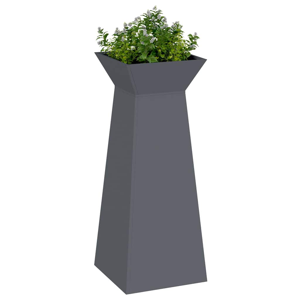 Hagepilarplantere 2 stk med bolle, antrasitt, 40x40x100 cm, stål.