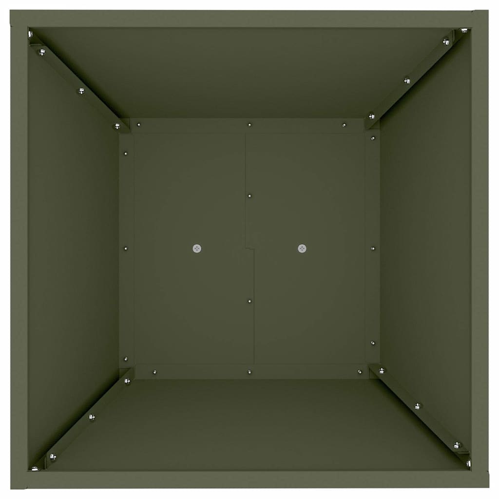 Hagepilarplantere 2 stk med skål olivengrønn 40x40x100 cm i stål.