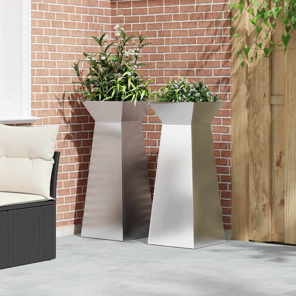 Hagepilarplantere 2 stk med Bolle 40x40x100 cm i Rustfritt Stål