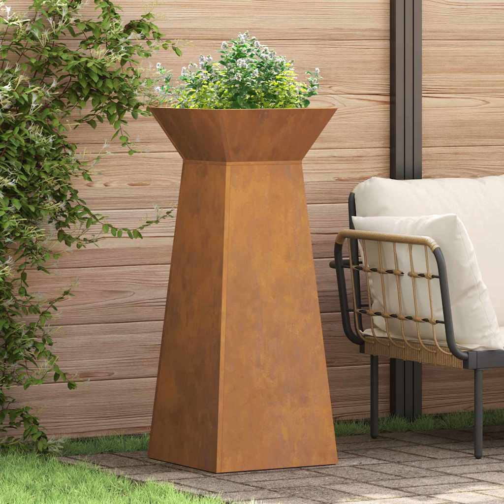 hagepilar plantepotte med bolle, 40x40x100 cm, laget av værbestandig stål.