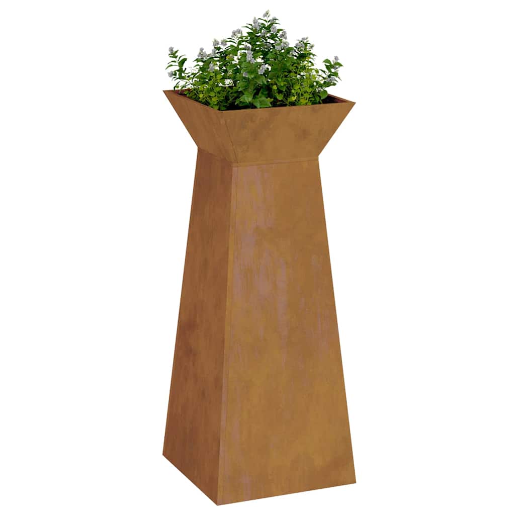 hagepilar plantepotte med bolle, 40x40x100 cm, laget av værbestandig stål.